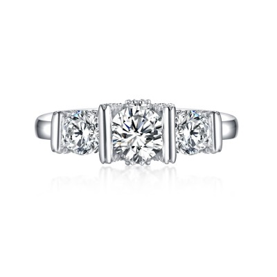 Round Cut White Sapphire S925 Silver 3-Stone Engagement Rings