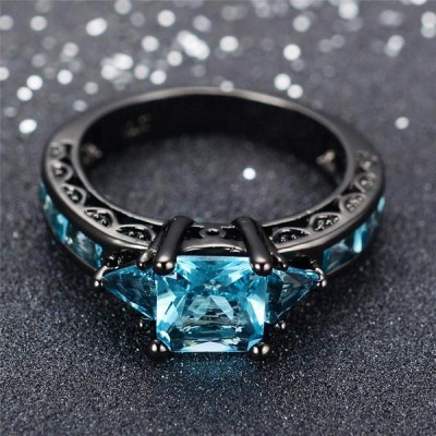 Princess Cut Aquamarine Black Engagement Rings