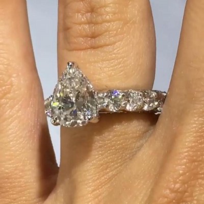 Pear Cut White Sapphire 925 Sterling Silver Engagement Ring
