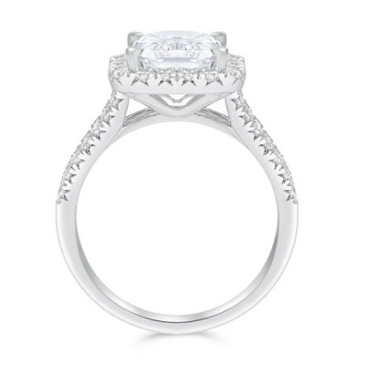 Radiant Cut White Sapphire 925 Sterling Silver Halo Engagement Ring
