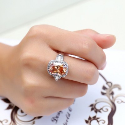 Radiant Cut Orange White  Engagement Ring