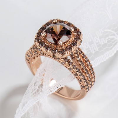 3.25CT Round Cut Chocolate 925 Sterling Silver Rose Gold Halo Engagement Rings