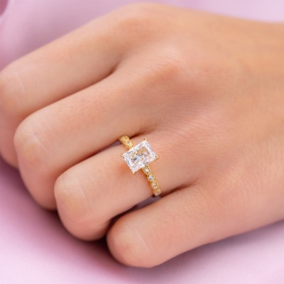 Radiant Cut White Sapphire s925 Silver Yellow Gold/Silver/Rose Gold Engagement Rings