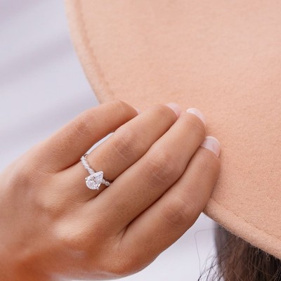 Pear Cut White Sapphire 925 Sterling Silver Classic Engagement Rings