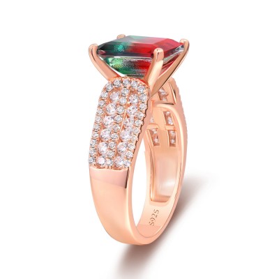 3.01CT Princess Cut Watermelon Stone s925 Silver Rose Gold Engagement Rings