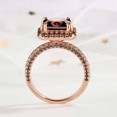 4.51CT Princess Cut Chocolate 925 Sterling Silver Rose Gold Halo Engagement Rings
