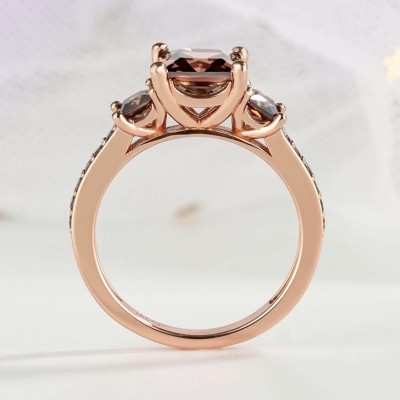 3.1CT Princess Cut Chocolate 925 Sterling Silver Rose Gold 3-Stone Engagement Rings