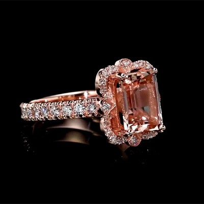 Radiant Cut Pink Sapphire Rose Gold 925 Sterling Silver Halo Engagement Rings