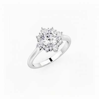 Round Cut White Sapphire 925 Sterling Silver Halo Engagement Rings