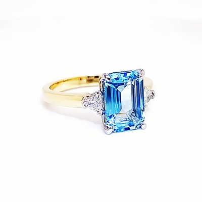 Emerald Cut Aquamarine Gold 925 Sterling Silver Engagement Rings