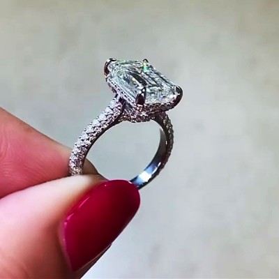 Emerald Cut White Sapphire 925 Sterling Silver Engagement Rings