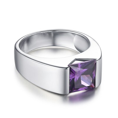 Asscher Cut Amethyst 925 Sterling Silver Engagement Ring