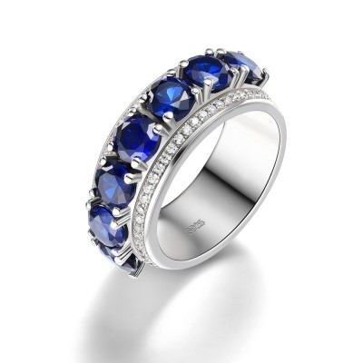 Round Cut Sapphire 925 Sterling Silver Women's Wedding Bands