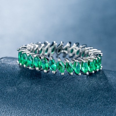 Marquise Cut Green Sapphire Unique Band For Women