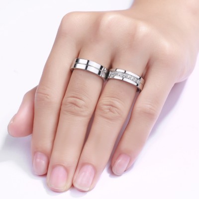 Titanium Steel Round Cut Gemstone Promise Ring for Couples