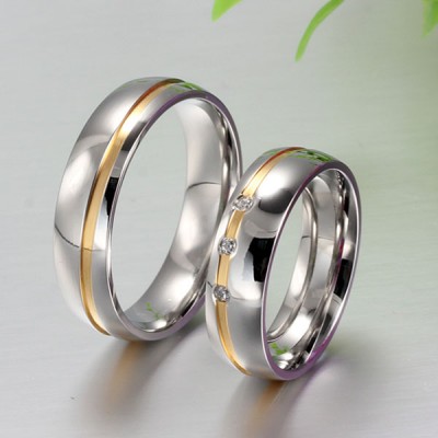 Gold and Silver Titanium Steel Gemstone Promise Ring for Couples