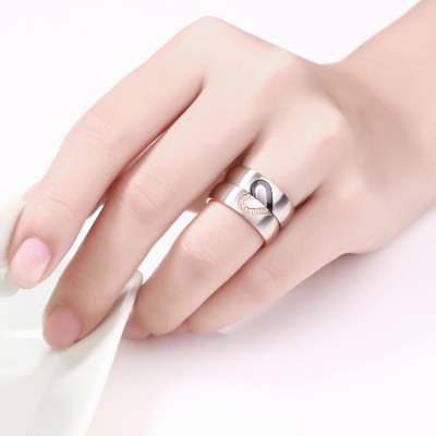 Elegant Heart Design Titanium Steel Gemstone Promise Ring for Couples