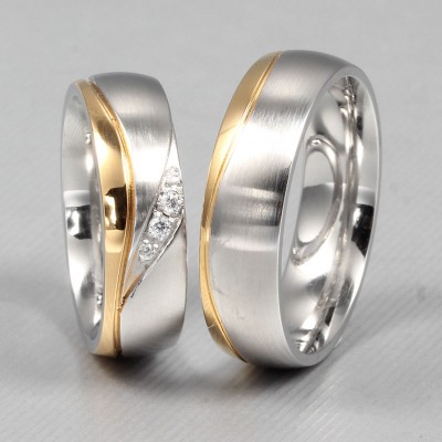 Fashion Gold and Silver Titanium Steel Gemstone Promise Ring for Couples