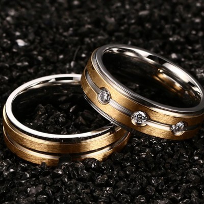 Elegant Gold Titanium Steel Promise Ring for Couples