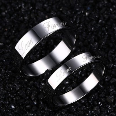 Love Forever Silver Titanium Steel Promise Ring for Couples