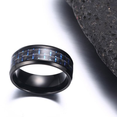 Blue Decoration Black Titanium Steel Men's Ring
