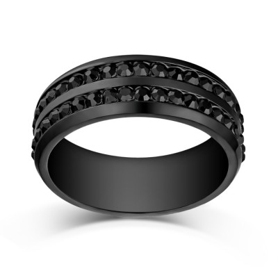 Round Cut Black Gemstone Titanium Steel Men's Ring