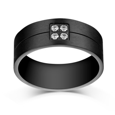 Round Cut Gemstone Black Titanium Steel Men's Ring