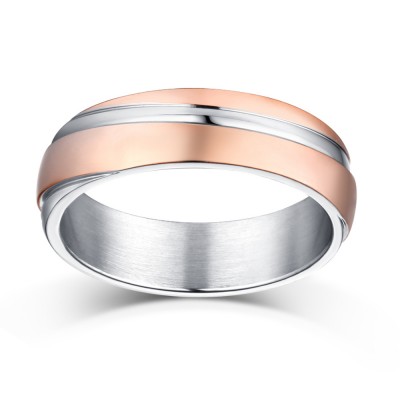 Rose Gold and Silver Titanium Steel Men's Ring