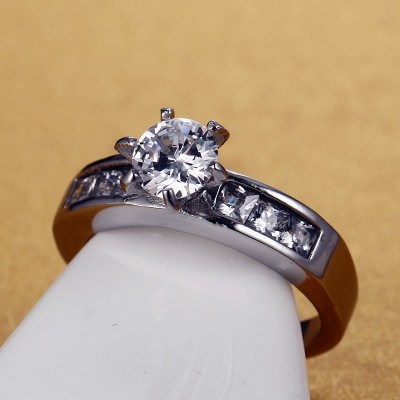 Round Cut Gemstone Silver Titanium Steel Women's Engagement Ring