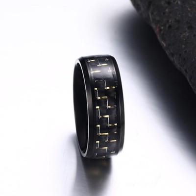 Gold Decoration Black Titanium Steel Men's Ring