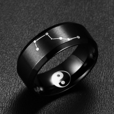 Titanium Big Dipper Yin and Yang Black Men's Ring