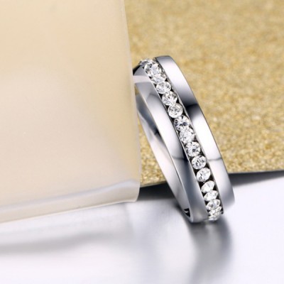 Titanium Round Cut White Sapphire Silver Promise Rings For Her