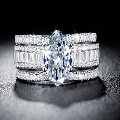 Gorgeous Marquise Cut White Sapphire 3 Piece Bridal Sets