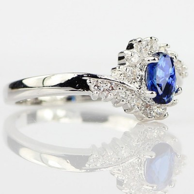 Unique Oval Cut Blue Sapphire Women's Ring