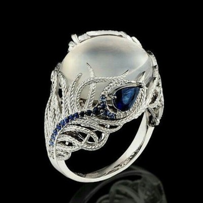 Unique Floral Moonstone Cocktail Ring for Women