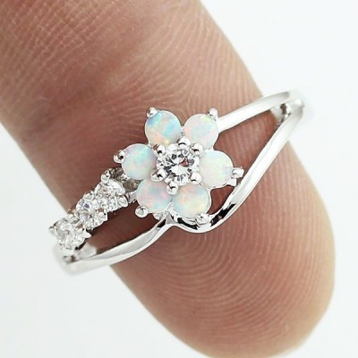 Round Cut White Sapphire White Flower Promise Ring