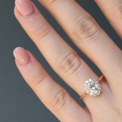 Rose Gold Oval Cut White Sapphire Engagement Ring