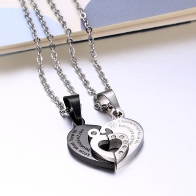 Heart Design Black and Silver 925 Sterling Silver Necklace