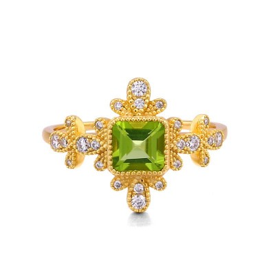 Asscher Cut Green Crystal Gold 925 Sterling Silver Engagement Rings