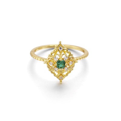 Round Cut Green Crystal Gold 925 Sterling Silver Engagement Rings