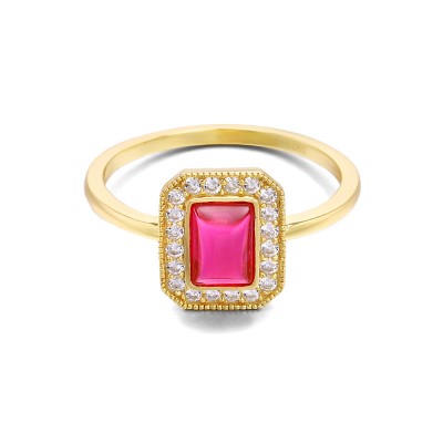 Emerald Cut Red Crystal Gold 925 Sterling Silver Engagement Rings