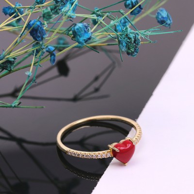 Heart Cut Red Crystal Gold 925 Sterling Silver Engagement Rings