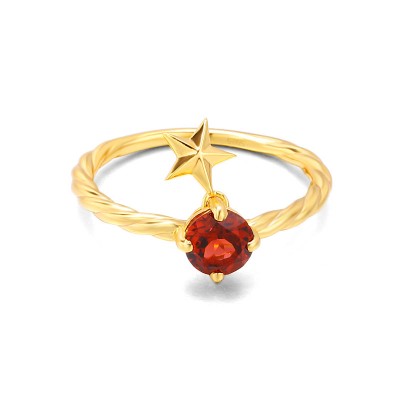 Round Cut Red Crystal Gold 925 Sterling Silver Engagement Rings
