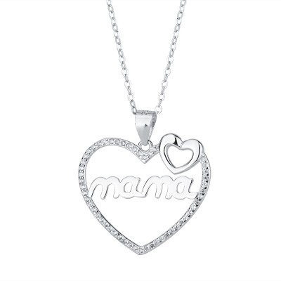 S925 Sterling Silver Double Heart MAM Necklace Mother's Day Gift
