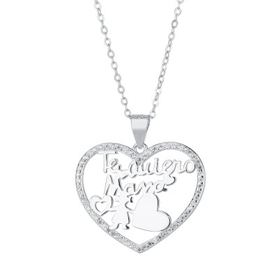 925 Sterling Silver Letter MOM Love Diamond Necklace Mother's Day
