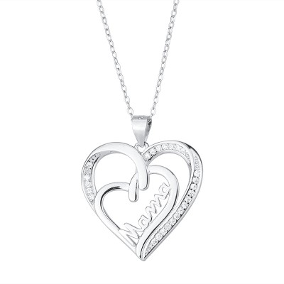 S925 Sterling Silver Double Heart MOM Necklace Mother's Day Gift