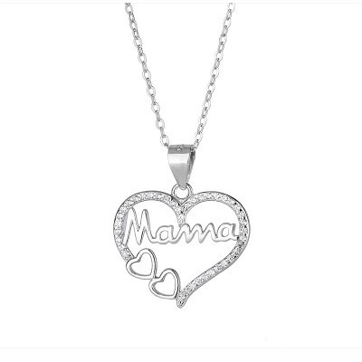 S925 Sterling Silver MOM Heart Diamond Necklace Mother's Day Gift