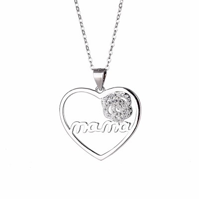 S925 Sterling Silver MOM Heart Diamond Love Necklace Mother's Day Gift