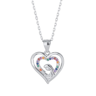 S925 Sterling Silver Mother and Child Heart Necklace Mother's Day Gift