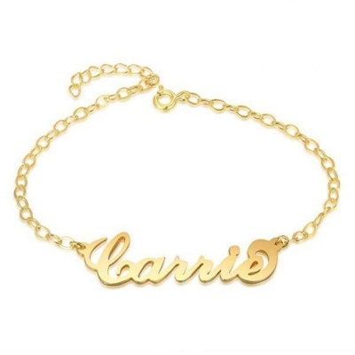925 Sterling Silver Gold Personalized Name Bracelet - Length Adjustable